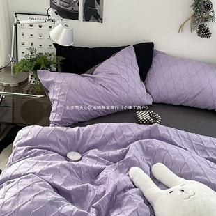 High-Value Ins Simple Style Diamond Lattice Bubble Duvet Cover Bedding Four-Piece Set Bed Sheet Dormitory Bed Wholesale