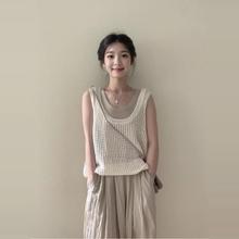 网红2025炸街套装女夏季新款慵懒显瘦镂空针织背心内搭吊带一整套