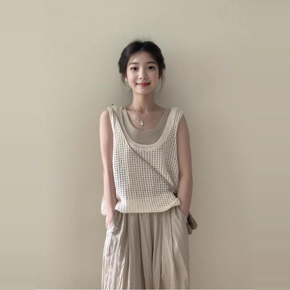 网红2025炸街套装女夏季新款慵懒显瘦镂空针织背心内搭吊带一整套