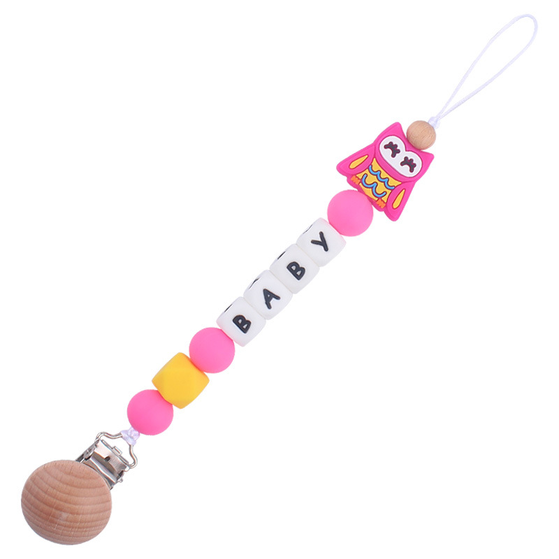 Nuevo bebé de dibujos animados animal mariposa Pavo Real búho mordedor calmante bebé molar pezón anti-gota cadena