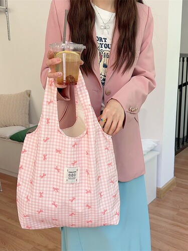 44301 Large Capacity Simple Embroidered Butterfly Bow Canvas Shoulder Bag Open Mouth Women's Shopping Bag Tank Bag