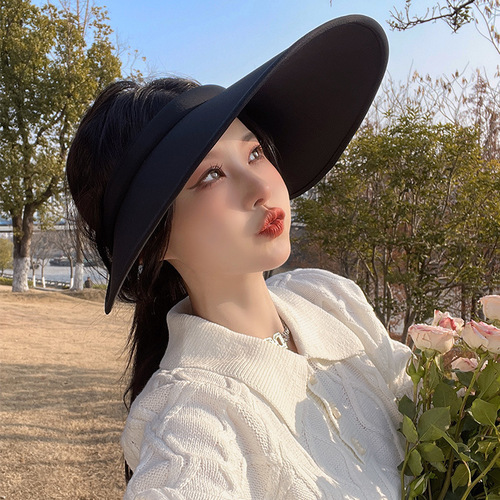 Korean UV sun hat with large brim, ice silk women's summer outdoor cycling sun hat, anti-UV, open-top sun hat