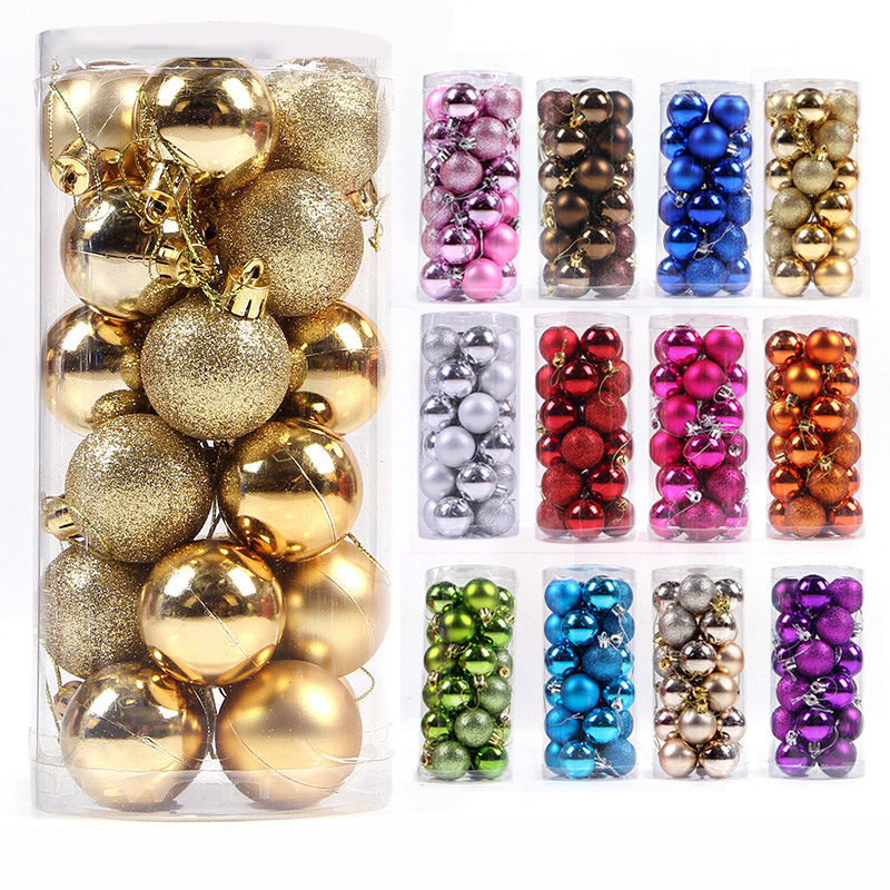 Cross-border Christmas Decorative Ball 3/4/ 6/8cm Christmas Ball Hanging Barrel Ball Plastic Plated Ball Christmas Tree Pendant