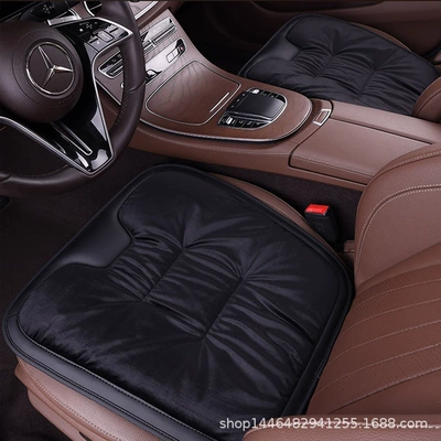 Car Winter Seat Cushion Universal Warm Anti-Slip Single-Piece Seat Cushion Car Rear Thickened Plush Flannel Seat Cover (Wool pad) - black-one