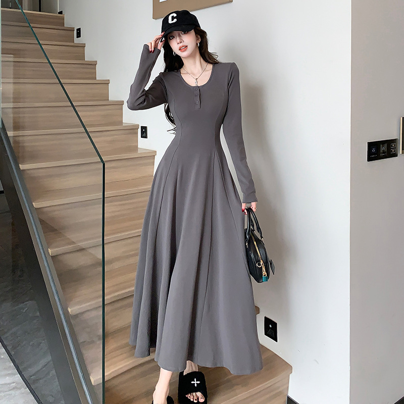 Real Shot of Black Hepburn-Style Long-Sleeve Dress for Women, 2025 Autumn U-Neck Waist-Cinching Slimming High-Waist Casual Long Dress Real Shot of Black Hepburn-Style Long-Sleeve Dress for Women, 2025 Autumn U-Neck Waist-Cinching Slimming High-Waist Casual Long Dress