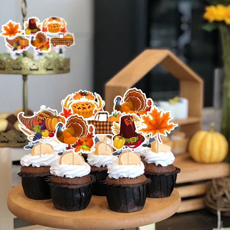 New Thanksgiving Cake Insert Autumn Birthday Baking Decoration Plug-in Holiday Party Decoration Supplies
