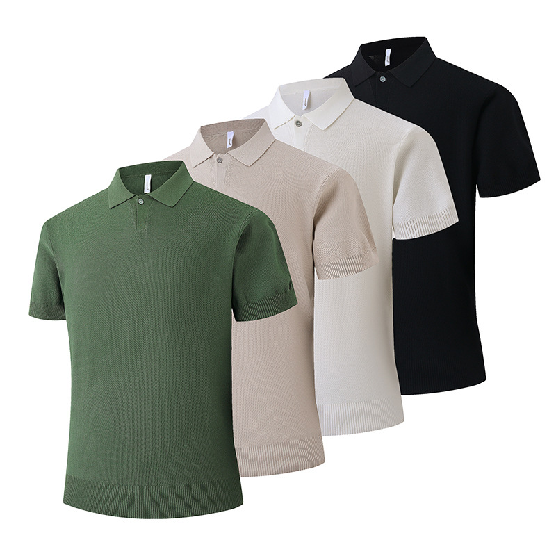 Polo camiseta de punto camiseta de manga corta hombre botón de solapa viejo dinero estilo delgado negocio hielo camiseta fábrica transfronteriza al por mayor