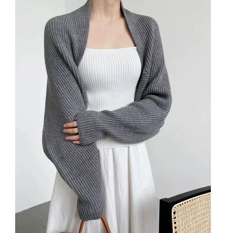 Thickened High-End Elegant Waistoutwear with Knitted Cardigan Jacket for Women Autumn and Winter Bat Sleeve Sweater Short Shawl