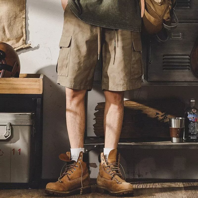 Cargo Shorts Men 2025 Summer Japanese Retro Loose Large Pocket Sports Pants Casual Running Knee-Length Shorts
