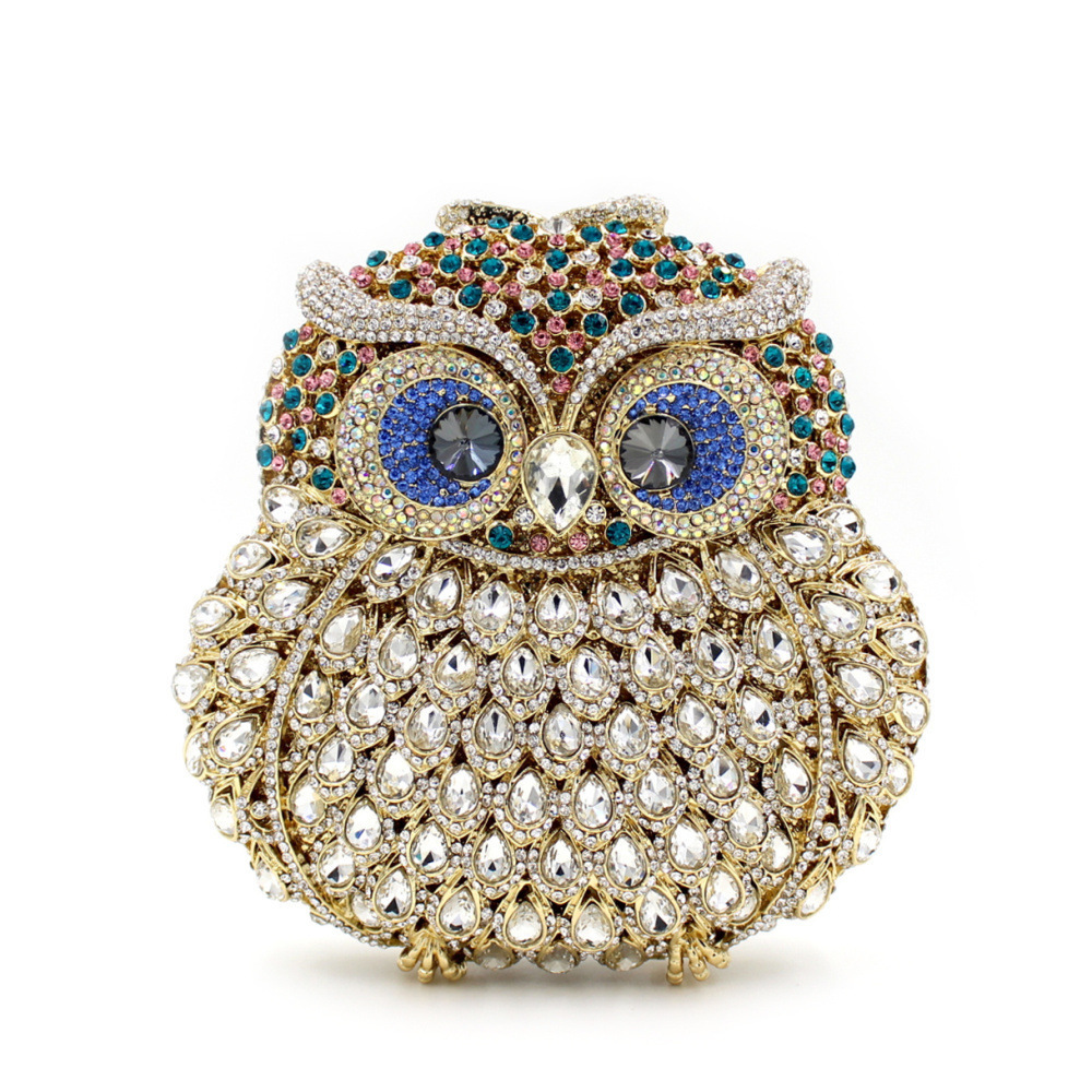 Selección estricta de la bolsa de embrague de búho transfronteriza de búho de diamante de diamante hueco bolsa de banquete de diamantes de mano bolsa de mujer dura