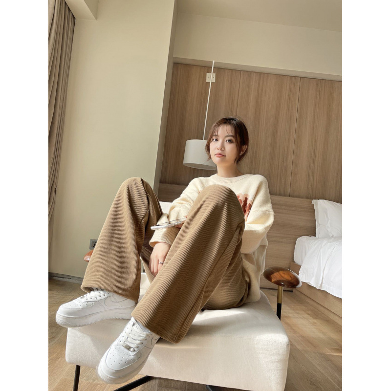 欧棉绒阔腿裤女2025爆款秋冬季加绒裤子显瘦直筒高腰垂感休闲女裤|undefined