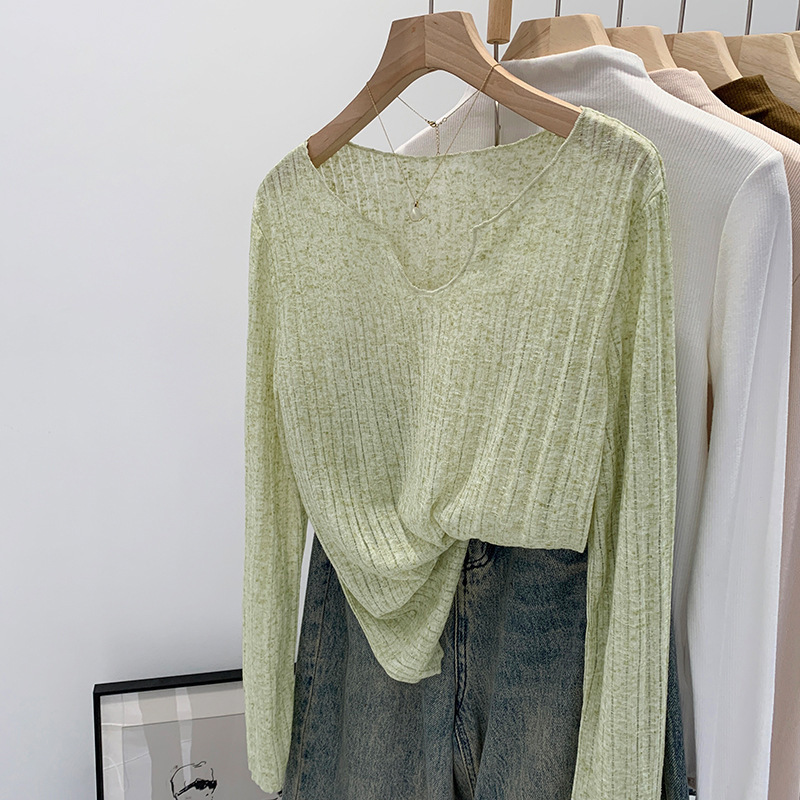 Duo Mile Summer Sunscreen Blouse Women's Loose Sweet Ear Thin Long-sleeved Lazy T-shirt Hollow Top