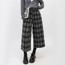 菲媛英伦风格纹八分裤女 秋冬新款休闲显瘦宽松舒适小个子阔腿裤