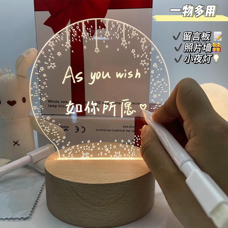 Cross-border best-selling solid wood base message board night light 3D Creative light Acrylic ambient table lamp