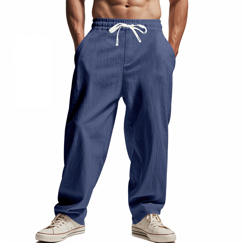 26 transfronterizos europeos y americanos amazonos hombre grande suelto delgado transpirable recto cintura elástica lino pantalones casuales