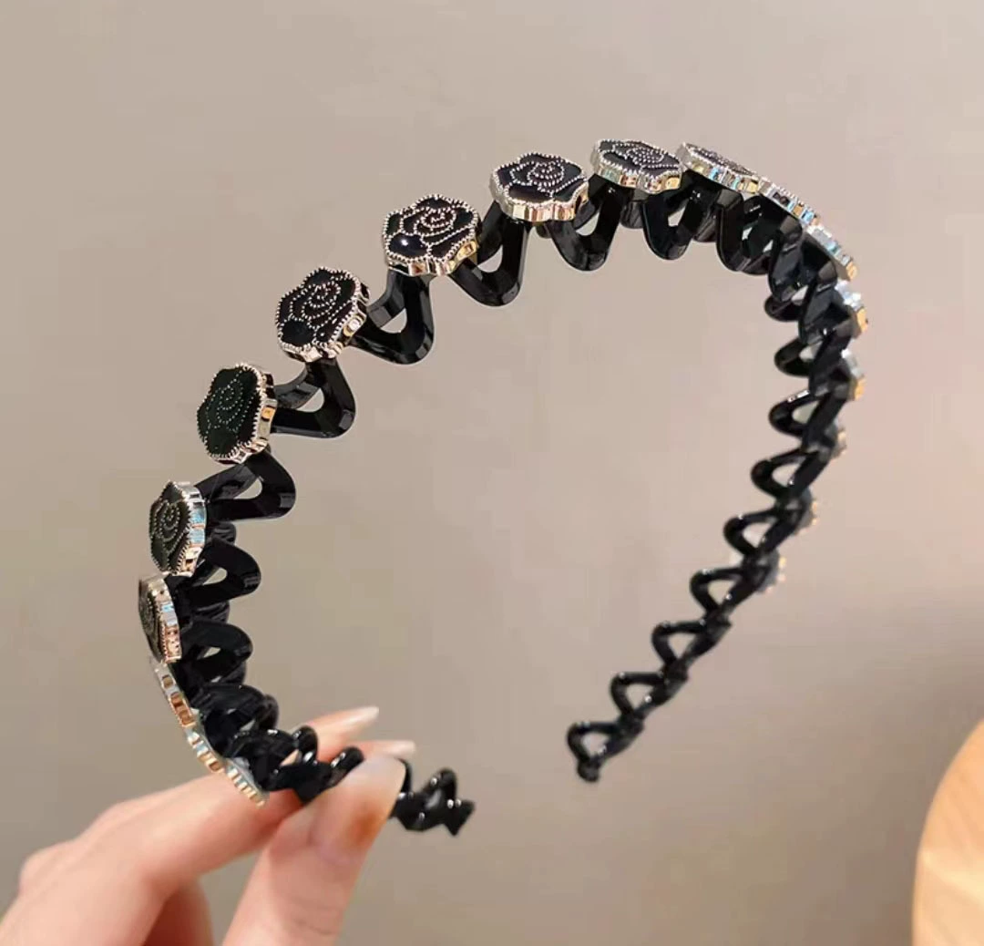 Повязка на голову/Стреп Hairgrip — жемчужная и цветочная волнистая заколка для волос, зажим для чёлки, assorted colors, 12 см
