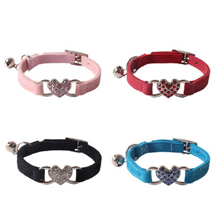 Ginjite New Pet Supplies Flannelette Colorful Heart-shaped Cat Collar with Diamond Cute Kitten Collar