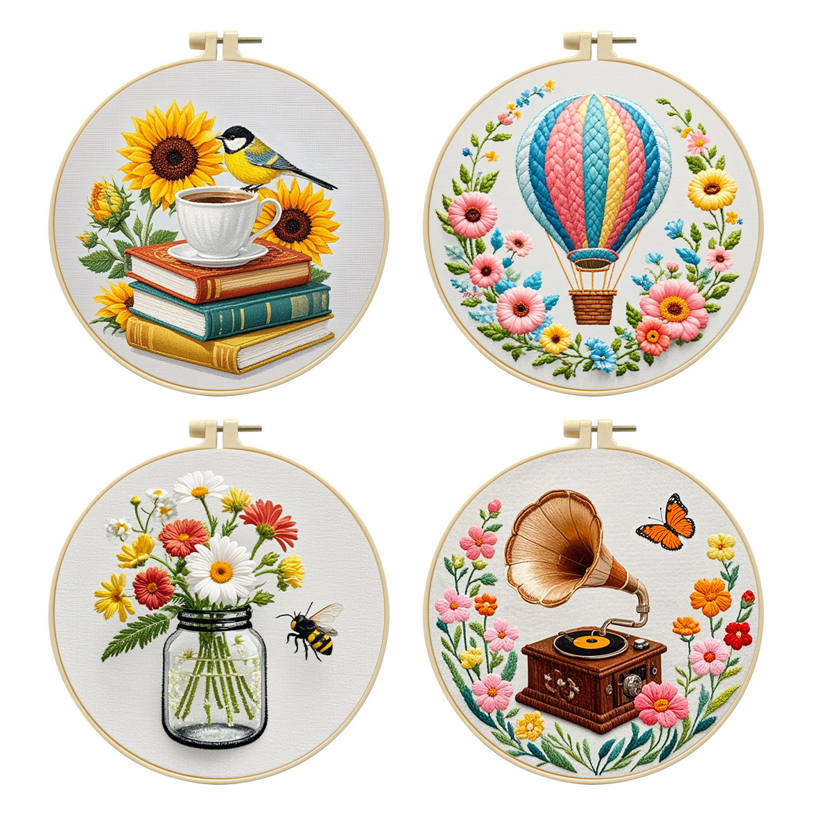 Ventas transfronterizas en caliente de nuevos libros de globo de calor bordados fonógrafo floral serie de kits bordados hechos a mano material DIY