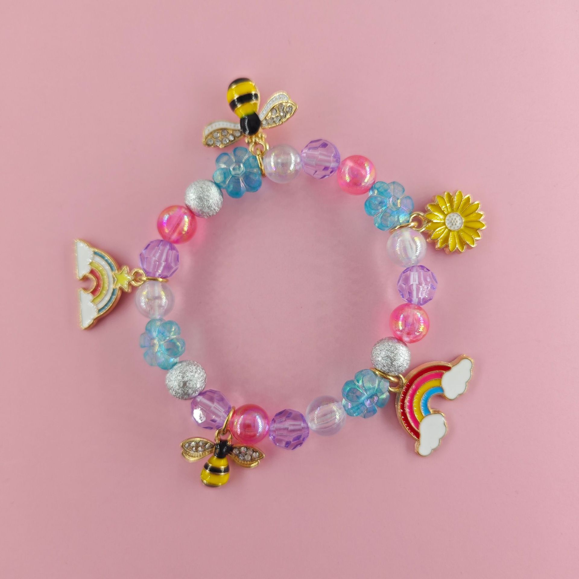 Transfronterizo Amazon nueva pulsera de dibujos animados para niños pequeña margarita abeja colgante de arco iris pulsera variedad de joyas de amistad