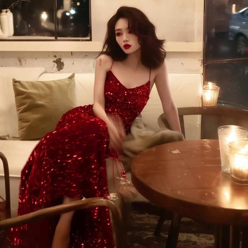 Yh Guangzhou Ye Hong Clothing's Powerful and Elegant Long Dress, Winter Velvet Inner Dress, Winter High-End Feel