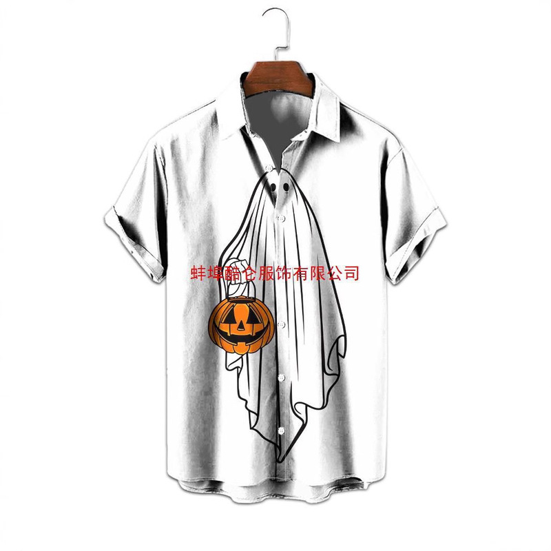 Cross Border 3D Digital Printing Button Shirt Halloween Street Fashion Short Sleeve Shirt Summer Loose Casual plus size