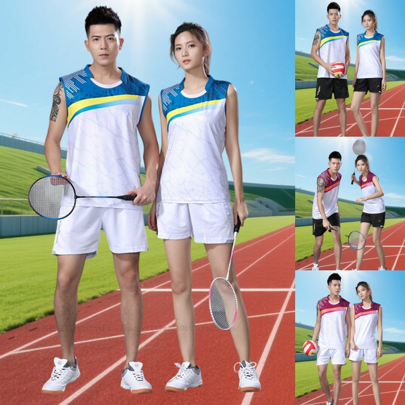 Badminton Suit Men's and Women's Summer Sleeveless T-Shirt Sports Top White Shorts Volleyball Printing Table Tennis Suit