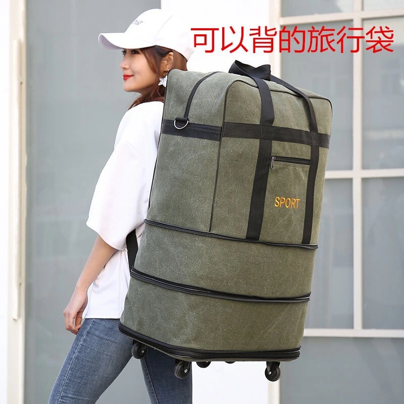 Canvas Walking Wheel Bag Large Capacity Air Consignment Bag for Study Abroad Aircraft Luggage Bag Universal Wheel Back Pull Moving Bag