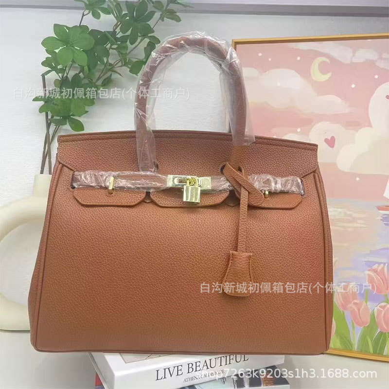 跨境百搭铂金包时尚简约轻奢荔枝纹手提包质感通勤女士bags单肩包|undefined