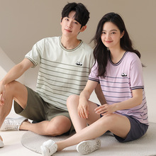 情侣睡衣夏季短袖短裤纯棉拉架甜美男女士休闲运动家居服薄款套装