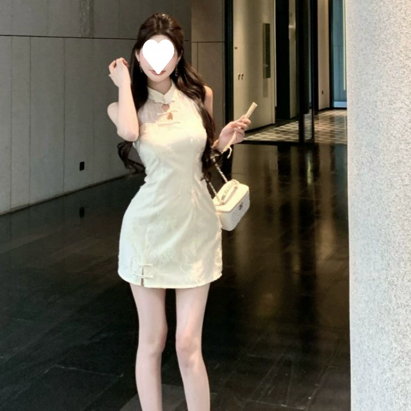 2025 новый летний стиль, улучшенное платье Cheongsam в китайском стиле, облегающая юбка, нишевая свежая простая юбка для поездок на работу