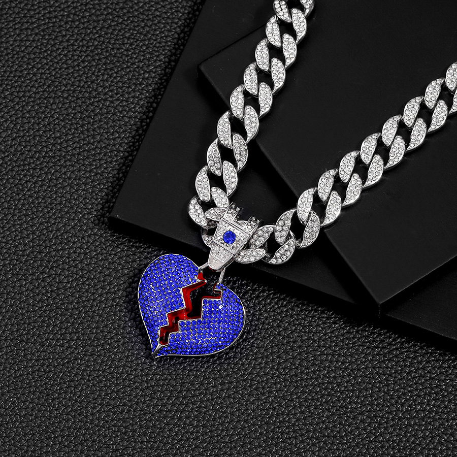 Collier pendentif cœur cuban link avec diamants de luxe_voghion.com