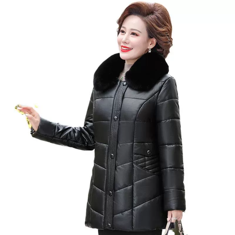 Модное и качественное зимнее пальто из искусственной кожи для женщин среднего и старшего возраста, 40-50 лет, стильная и теплая зимняя стеганая куртка.