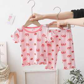 女童冰丝家居服套装洋气夏季新款韩版女宝宝冰丝凉爽睡衣家居服套
