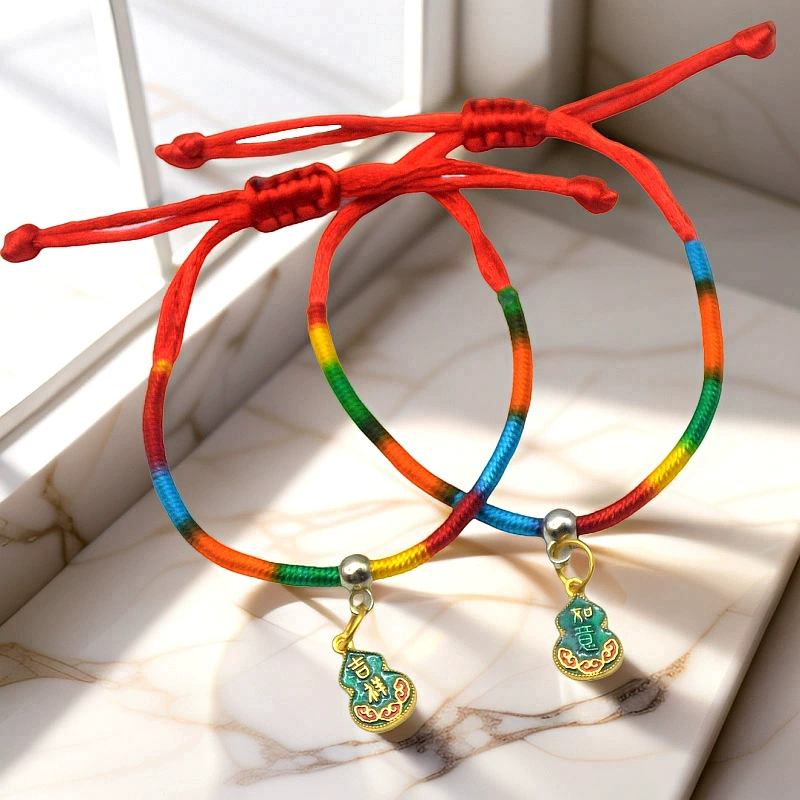 Children's red rope bracelet, hand-woven colorful cord, adjustable length