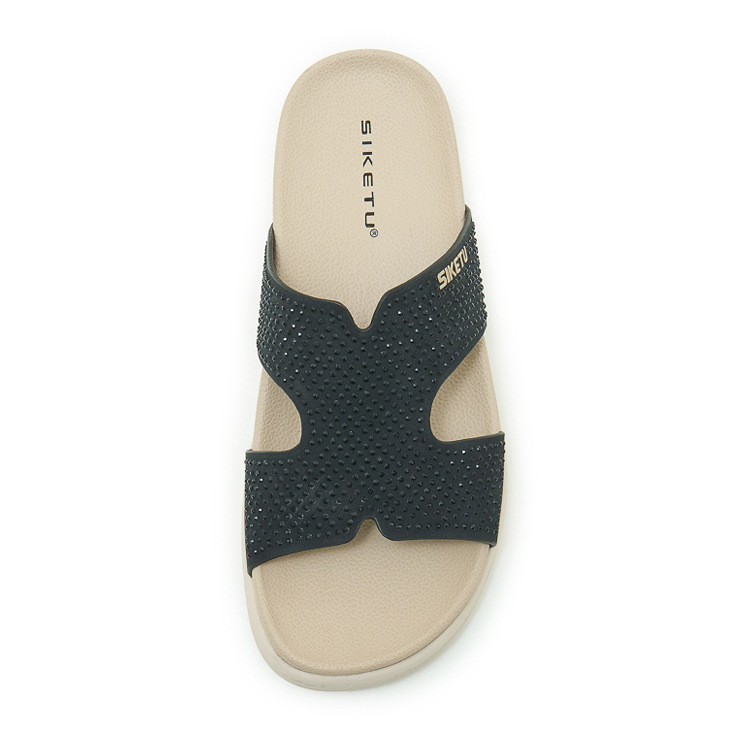 Dép sandal nữ xỏ ngón đế bệt đính đá lấp lánh phong cách Hàn Quốc — màu đen, màu hồng, màu mơ chi tiết 33