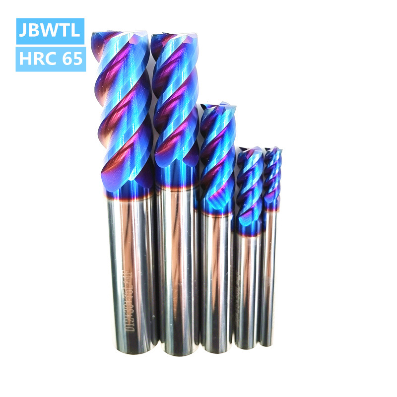 65度钨钢铣刀4刃平底淬火加硬纳米蓝涂层不锈钢用合金立铣刀锣刀8