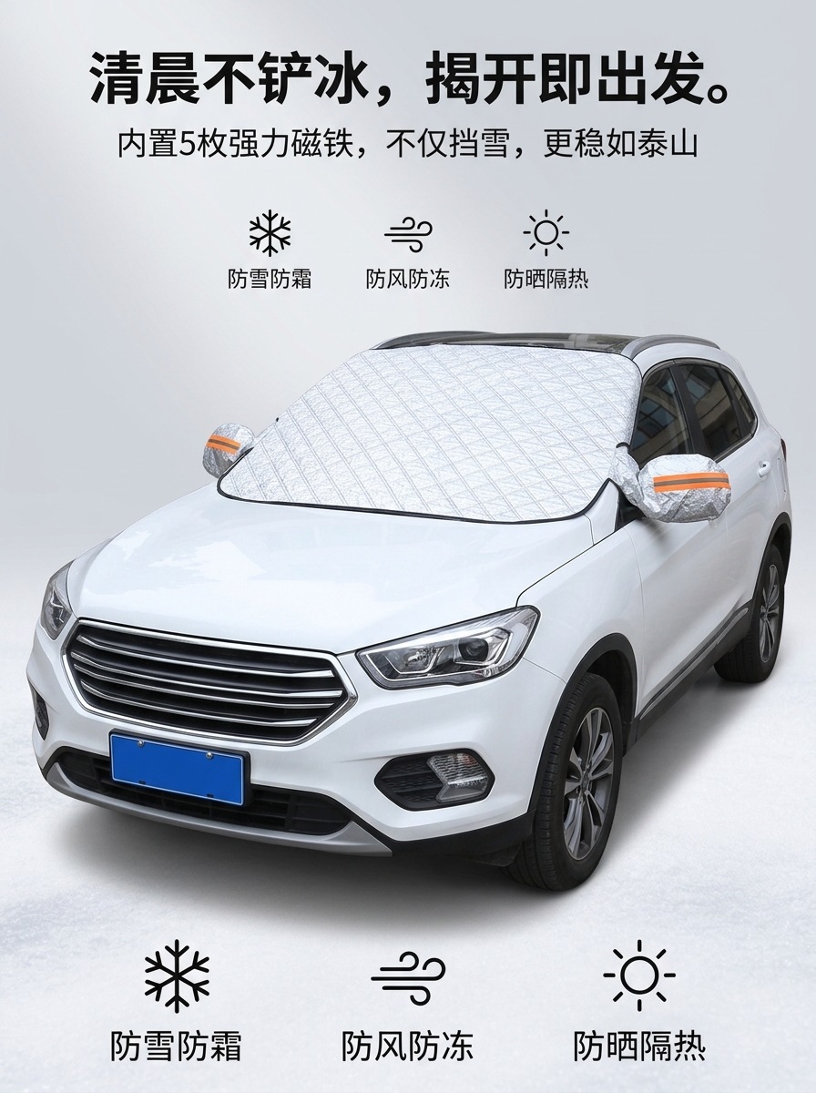 Car snow and frost protection cover, front windshield sunshade, heat insulation sunshade, cross-border car snow cover and sunshade
