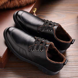 回力秋冬季软皮皮鞋男商务休闲鞋加绒保暖棉鞋防滑青年休闲软底爸