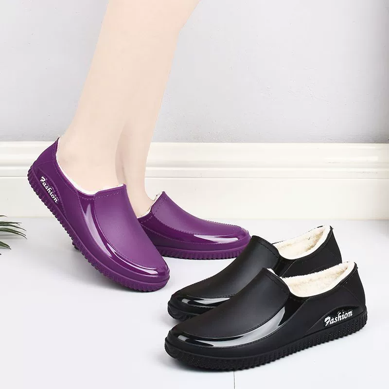 Женские короткие резиновые сапоги с низким верхом и низким вырезом, непромокаемая интегрированная резиновая обувь с фиксированными плюшевыми нескользящими модными Рабочие резиновые сапоги