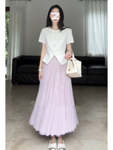 Jiujiu Guo Gan Round Neck Split Short-sleeved Suit Jacket Women's Summer Thin Elegant Tight Waist Slimming Short Top