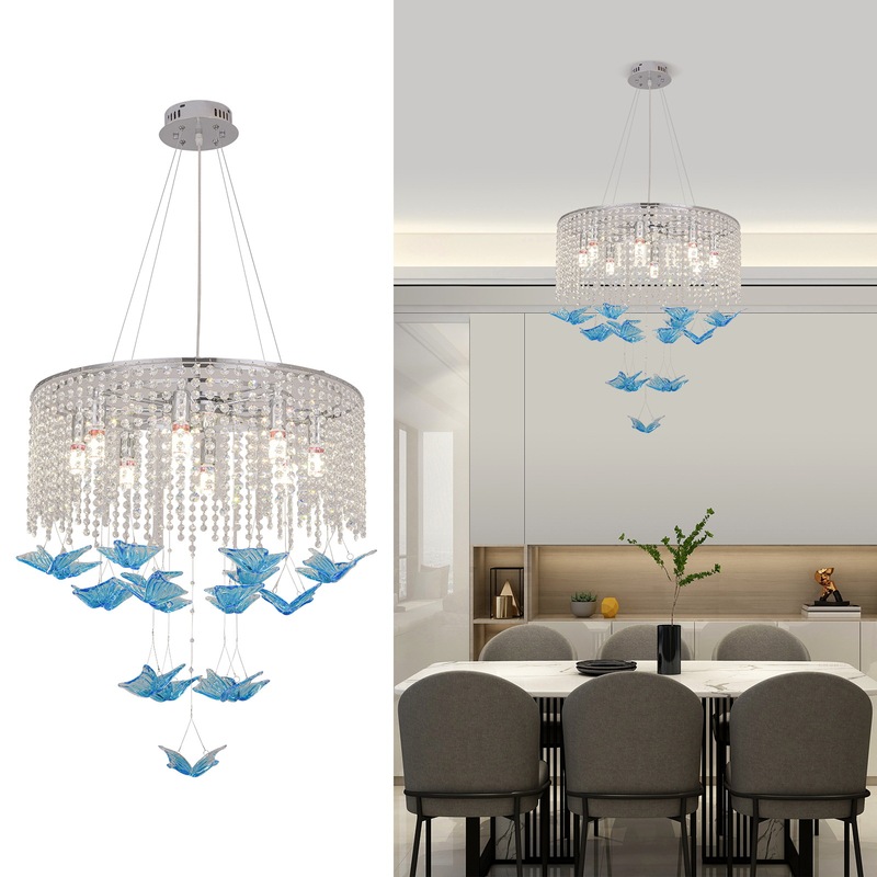 Modern Casual Blue Crystal Butterfly Chandelier Living Room Stairwell Chrome Round Decorative Lamp Indoor Lighting Fixtures Modern Casual Blue Crystal Butterfly Chandelier Living Room Stairwell Chrome Round Decorative Lamp Indoor Lighting Fixtures