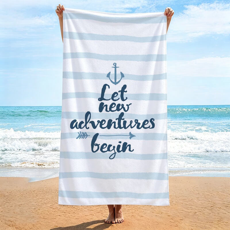 Millions of Ready-Made Light Blue Striped Anchor-Pattern Simple Navy-Style Quick-Dry Beach Towels and Absorbent Bath Towels Available from the Source Factory, Customizable