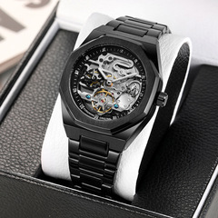 一件代發FORSINING男士全自動機械錶夜光三眼六針星期鋼帶機械錶