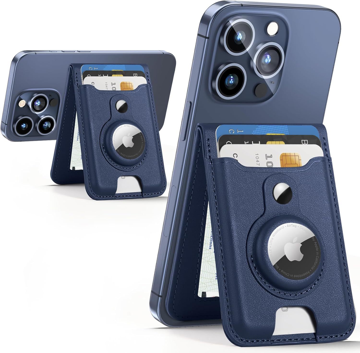 Cartera de dinero MagSafe magnética de múltiples posiciones de tarjetas Paquete de tarjetas RFID con cepillo antirrobo tres en uno Cartera de seguimiento AirTag ultrafina