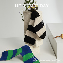 34447HELLO MONDAY Men's Spring and Summer Mid-Calf Socks Wide Striped Patchwork Bump Socks Women's Ins Trend