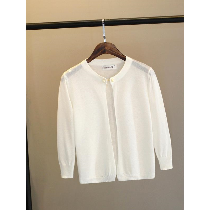 Shawl Spring & Fall Thin Women's Ice Silk Knitted Cardigan Outer Wear Sun Protection High-End with Skirt Top Shirt Small Jacket