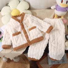 新款儿童法兰绒睡衣套装女童加绒秋冬保暖女孩家居服宝宝加厚珊瑚