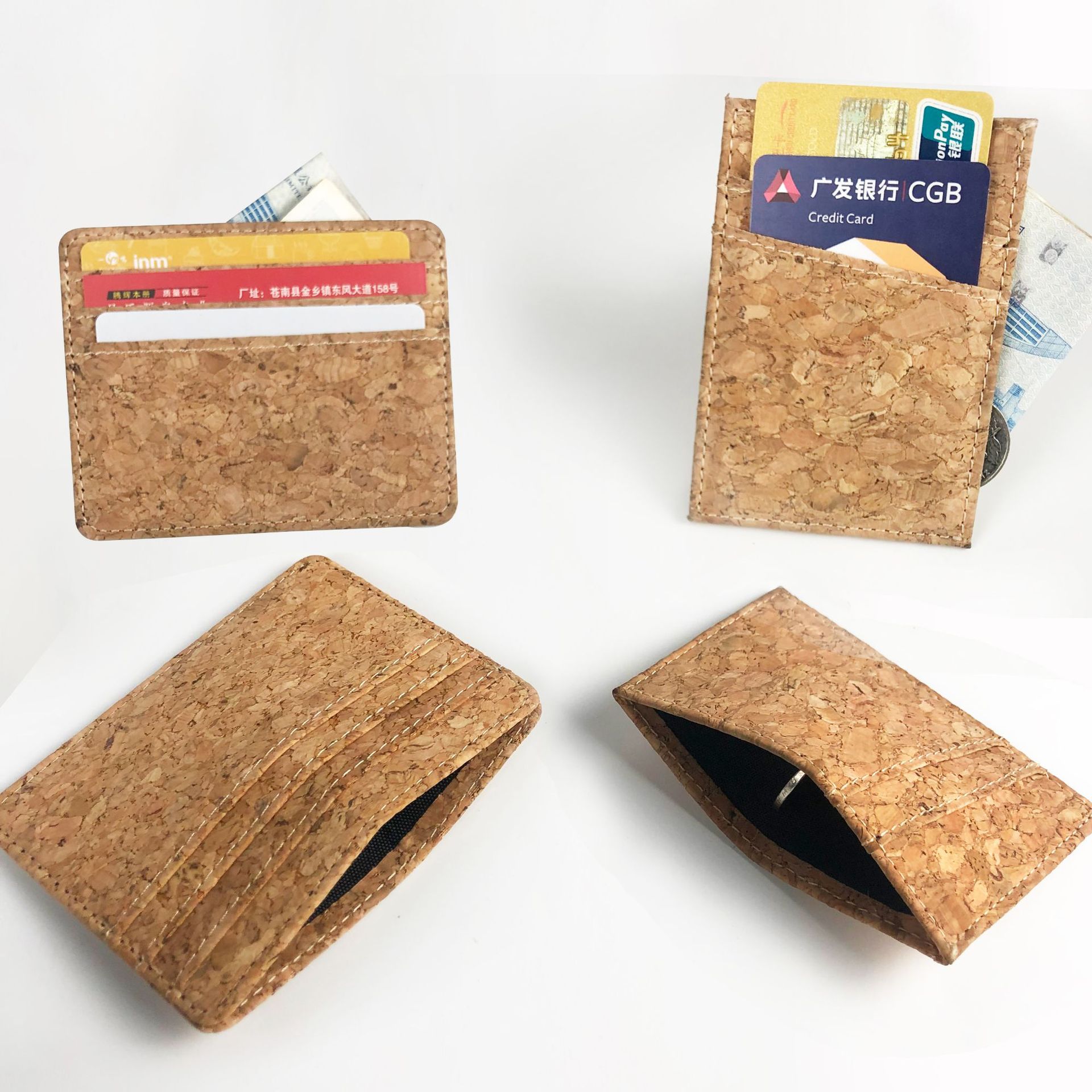 外貿跨境天然軟木紋cork卡包公交IC卡卡夾銀行卡多卡位PU卡套