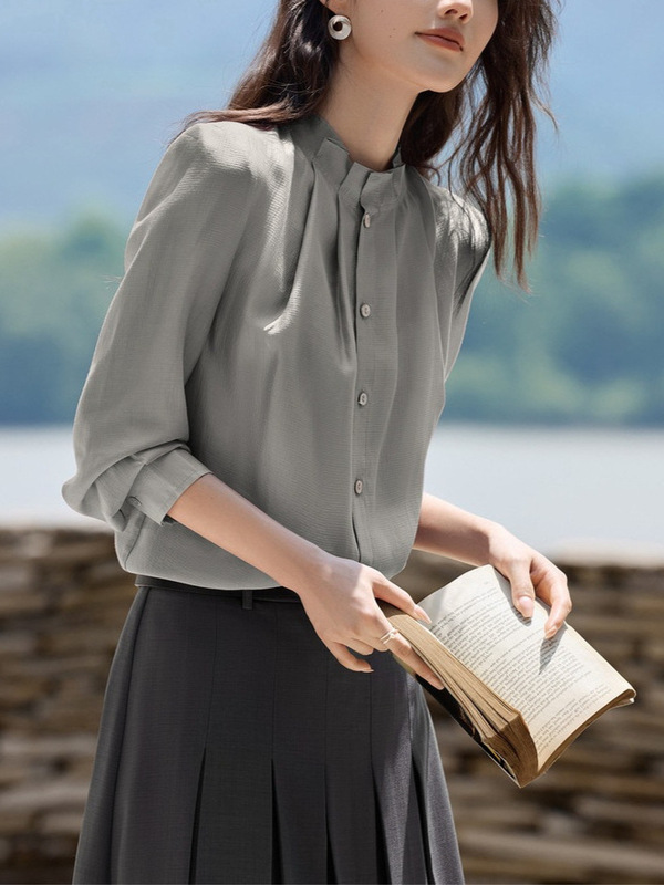 2025年莱赛尔法式优雅别致绝美木耳边衬衫女秋季新款通勤小衫上衣|undefined