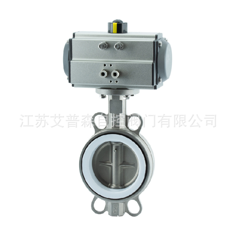 不锈钢对夹蝶阀 D671F气动式四氟 气动耐酸碱蝶阀艾普森不锈钢对